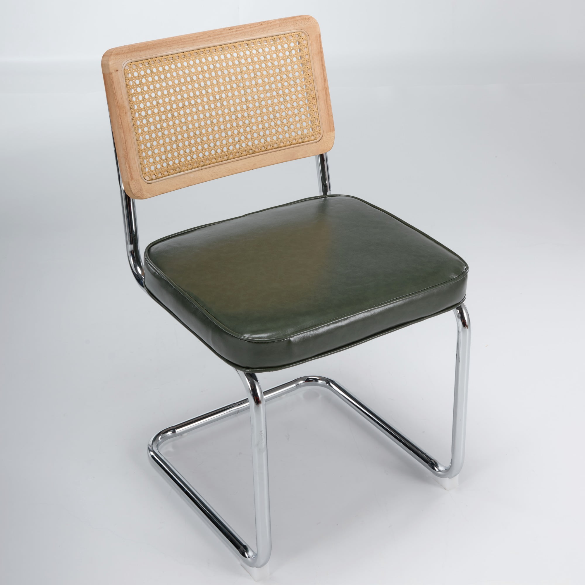 Armless Dining Chairs Set of 2, Mid‑Century Modern Kitchen Chair with Faux Leather Upholstered Seat, Cantilever Accent Chair