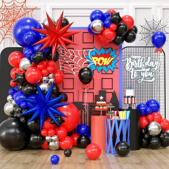 111 Pcs Balloon Arch Garland Kit for cartoong Theme Birthday, Holiday,Graduation,Party Decorations for Spider Theme Hero Birthday, Holiday,Graduation,Party Decorations