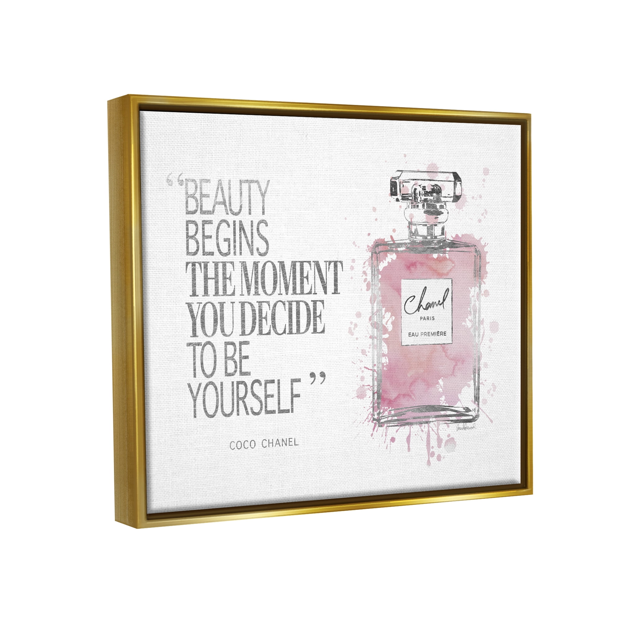 Stupell Industries Beauty Begins Fashion Perfume Metallic Gold Framed Floating Canvas Wall Art, 16x20, by Amanda Greenwood