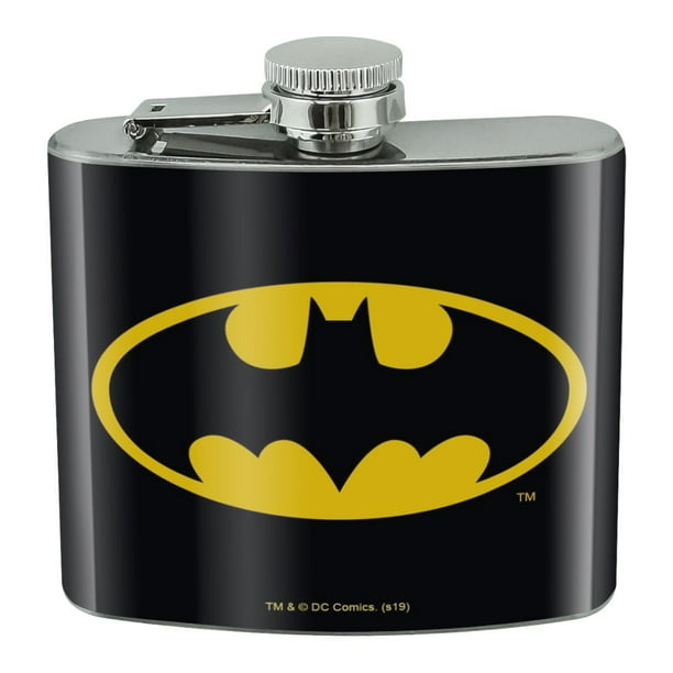 Batman Classic Bat Shield Logo Stainless Steel 5oz Hip Drink Kidney Flask -  