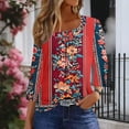 thumbnail image 6 of CYMMPU Loose Fit Tunic Tops 3/4 Sleeve Button up Crew Neck Blouses for Women Dressy Casual Spring Tops Summer Trendy Shirts Floral Printed Plus Size T-Shirt Red L, 6 of 7