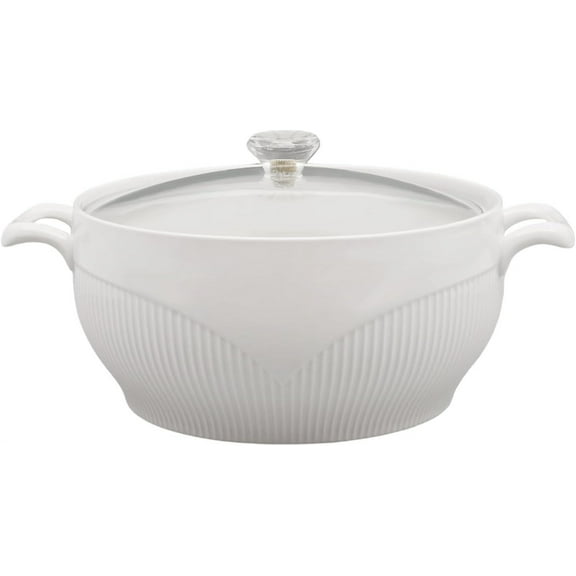 Ceramic Serving Soup Tureen Bowls with Glass Lid Suitable for Serving Soup in Restaurant Home Kitchen (8.5Inch)