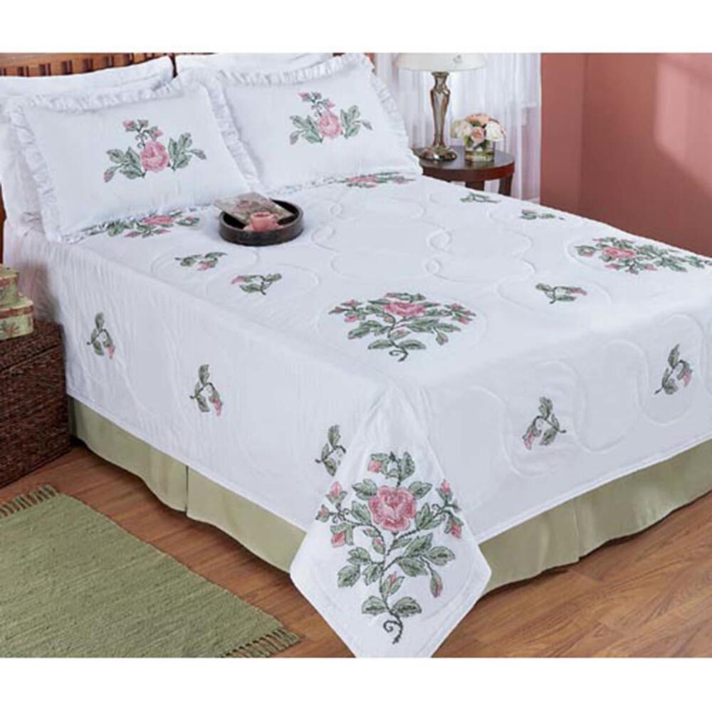 Duftin Rose Medley Bed Quilt Stamped CrossStitch