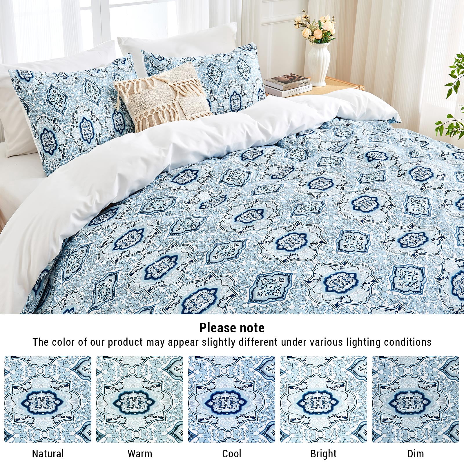 Hitime Queen Duvet Cover Set, Soft & Breathable Microfiber 3 Pieces Queen Bedding Sets, Pattern Queen Comfy Duvet Cover Set, with Zipper Closure (Queen)