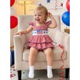 thumbnail image 3 of Cenuakty Newborn 0-18M Girls Independence Day Romper Dress Flying Sleeve Square Neck Star Flag Embroidery Plaid Bodysuit, 3 of 9