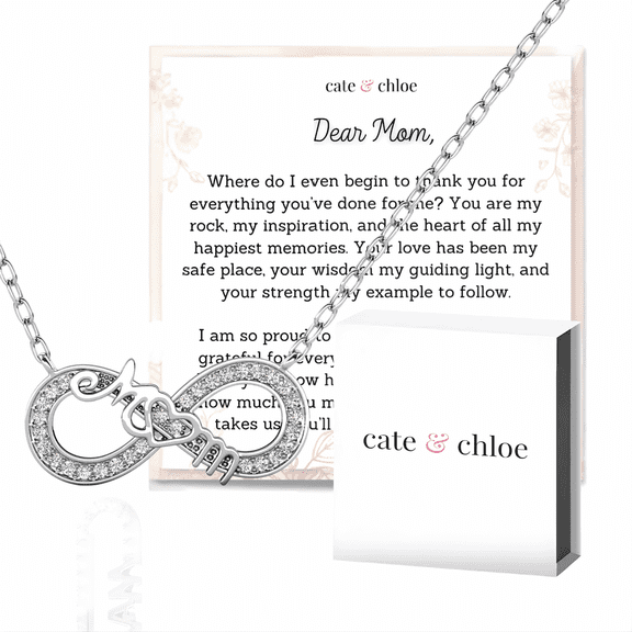 Cate & Chloe Robin 18k White Gold Plated Infinity Necklace with Heartfelt Message Card, Gift for Mom