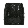 thumbnail image 4 of Telankuip Women's Black Mini Skirts Sequin High Waist Stretch Bodycon Sparkly Short Skirt for Carnival Party Outfits Comfy Stylish Holiday Clothes 2025 Black XL, 4 of 5