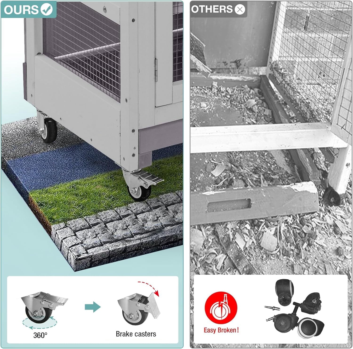Aivituvin 2-Tier Indoor Rabbit Hutch Bunny House Guinea Pig Cage with Sliding Plastic Trays, Wheels & Ramp, 47.2" Multi-Door Wooden Small Animal Cage for Rabbits, Bunnies, and Guinea Pigs (Grey)