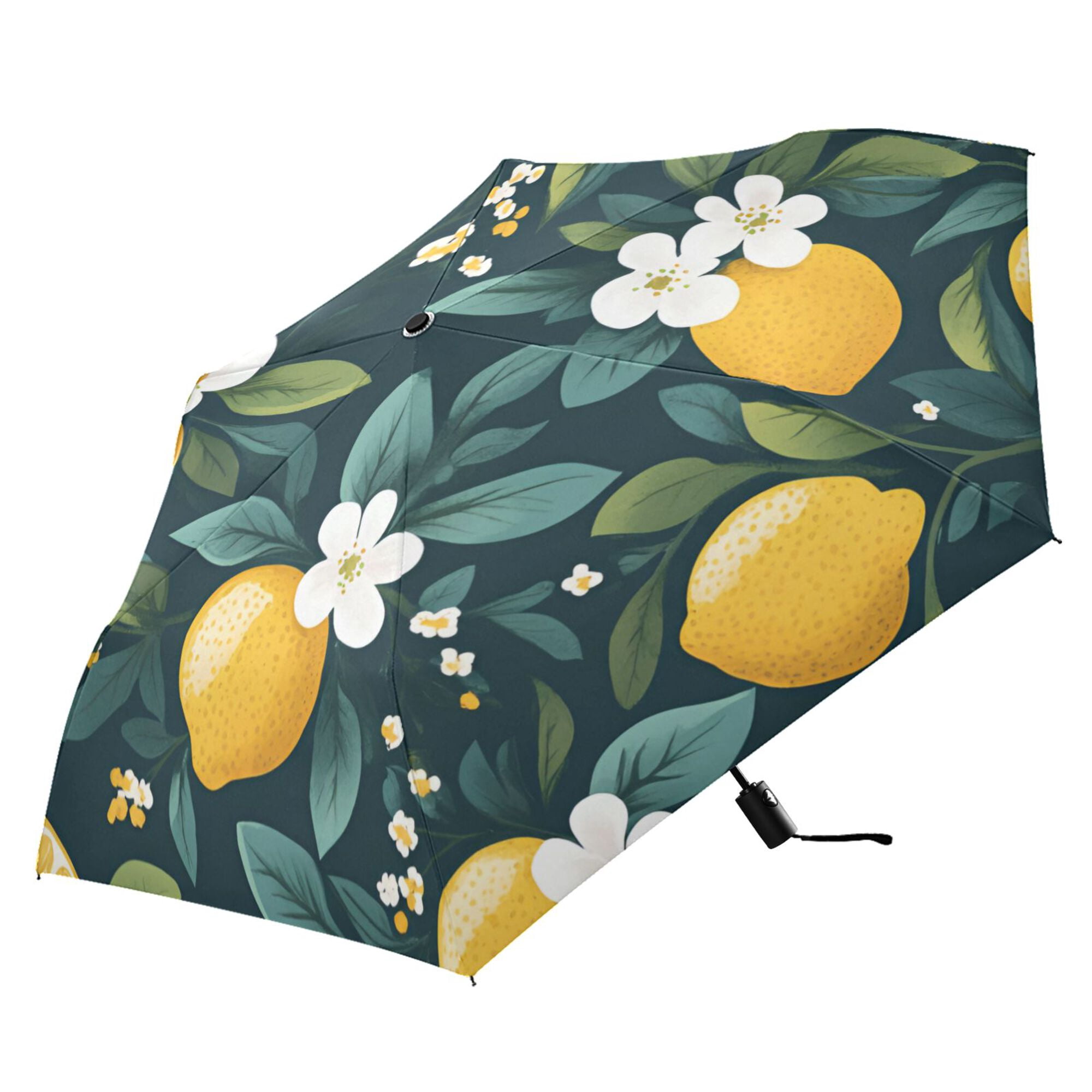 FORMRS Travel Umbrella Folding Auto Open Close Windproof Rain UV Protection, Yellow Lemons
