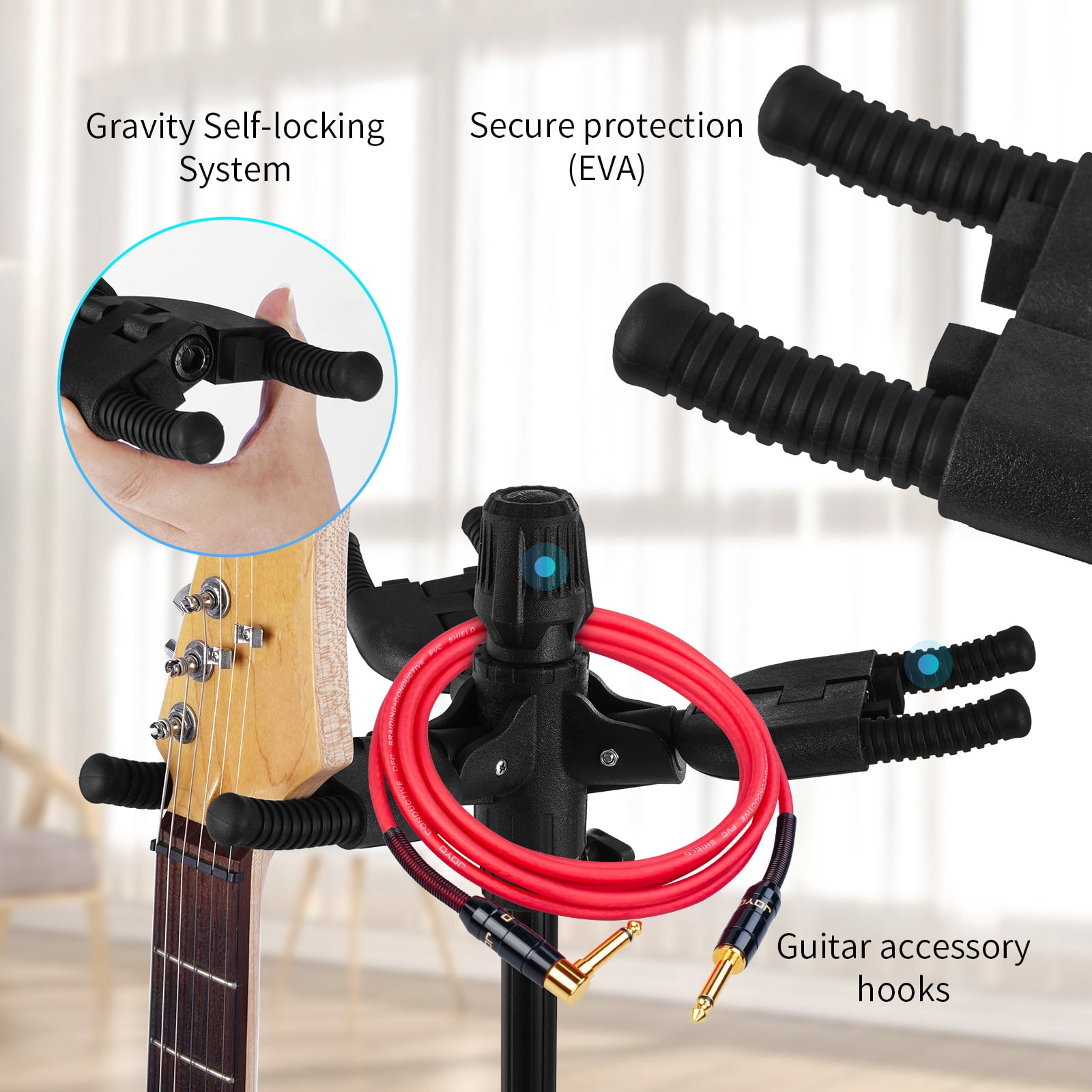 GUITTO Triple Guitar Stand, Heavy Duty 3 Guitar Holder with Auto Lock 99lbs Capacity