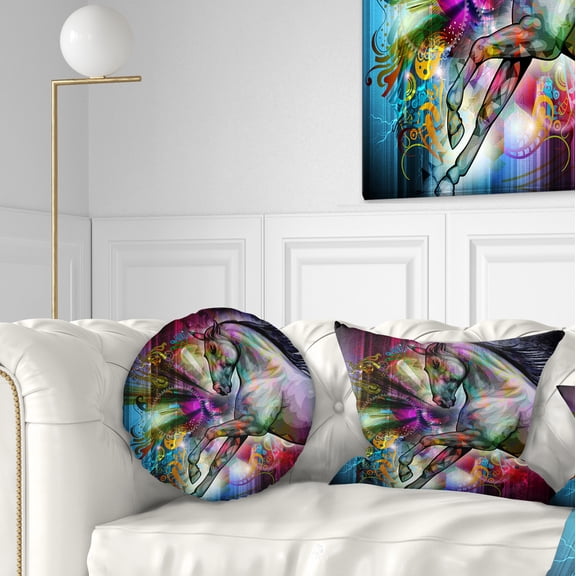 Designart Horse over Colorful Abstract Image - Animal Throw Pillow - 12x20