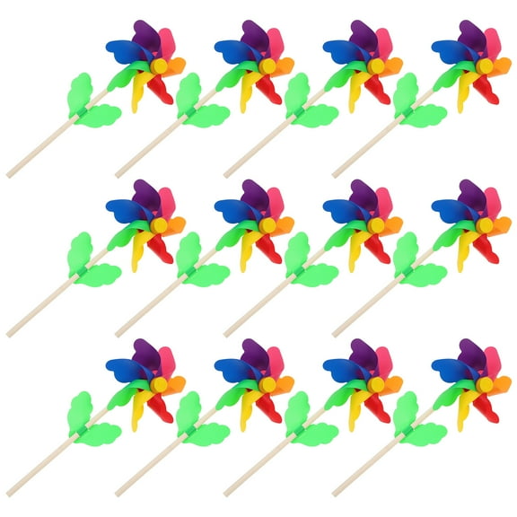 ROSENICE 12Pcs Assorted Color Pinwheels for Garden Decor Windmill Toy for Kids and Adults 9.82X4.72X2.95in