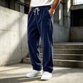 thumbnail image 5 of Hearthz Corduroy Wide Leg Mens Pants Athletic Workout Running Hiking Work Pants Elastic Waist Drawstring Jogger Pants Men with Pockets Navy M, 5 of 6