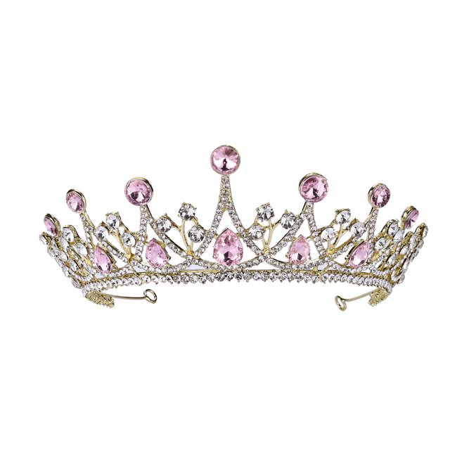 EeaseMX 1 corona de novia con diamantes de imitación, gran tocado para bodas, cumpleaños y banquetes (rosa)