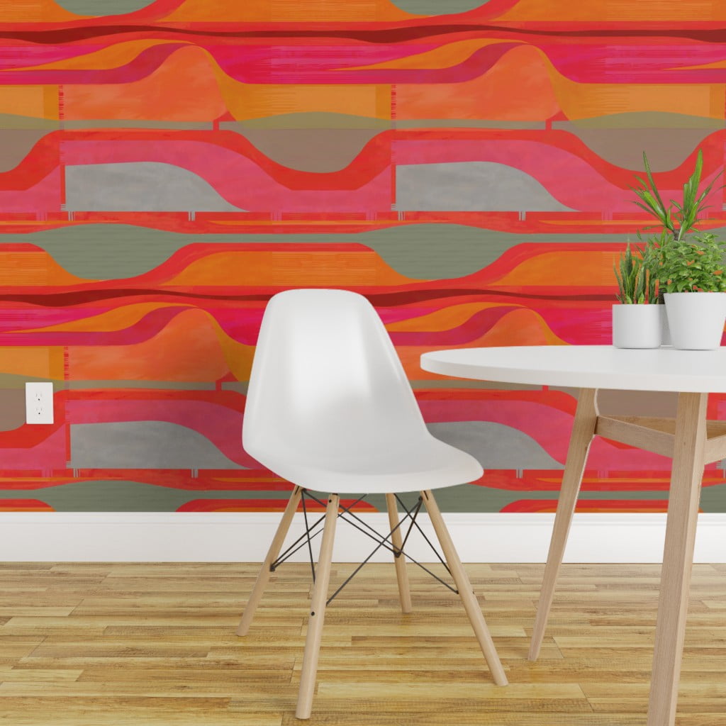 Peel-and-Stick Removable Wallpaper Red Orange Coral Mid Century