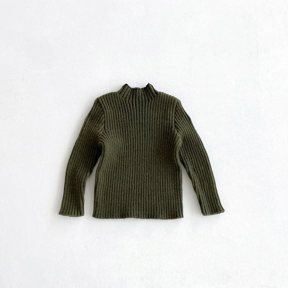 ZHOGXU Big Girls Sweater Long Sleeved Turtleneck Ribbed Solid Color Knit Soft Stretch Comfortable Top For Casual Daily Wear Army Green 3-4 Years