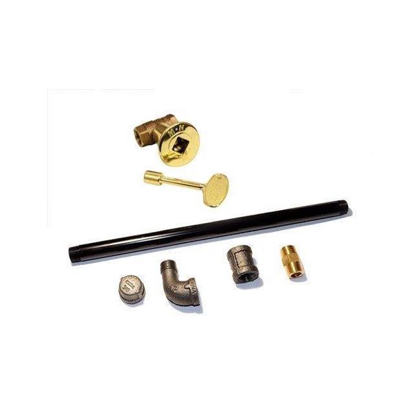 HPC Straight Black Steel Gas Log Lighter Brass Valve Kit, 17", Propane