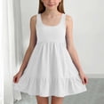 thumbnail image 6 of Girl's Summer Dresses Spaghetti Strap Swing Pleated Cotton Dress Tween Kids Boho Beach Casual Midi Sundress White 11-12 Years, 6 of 6