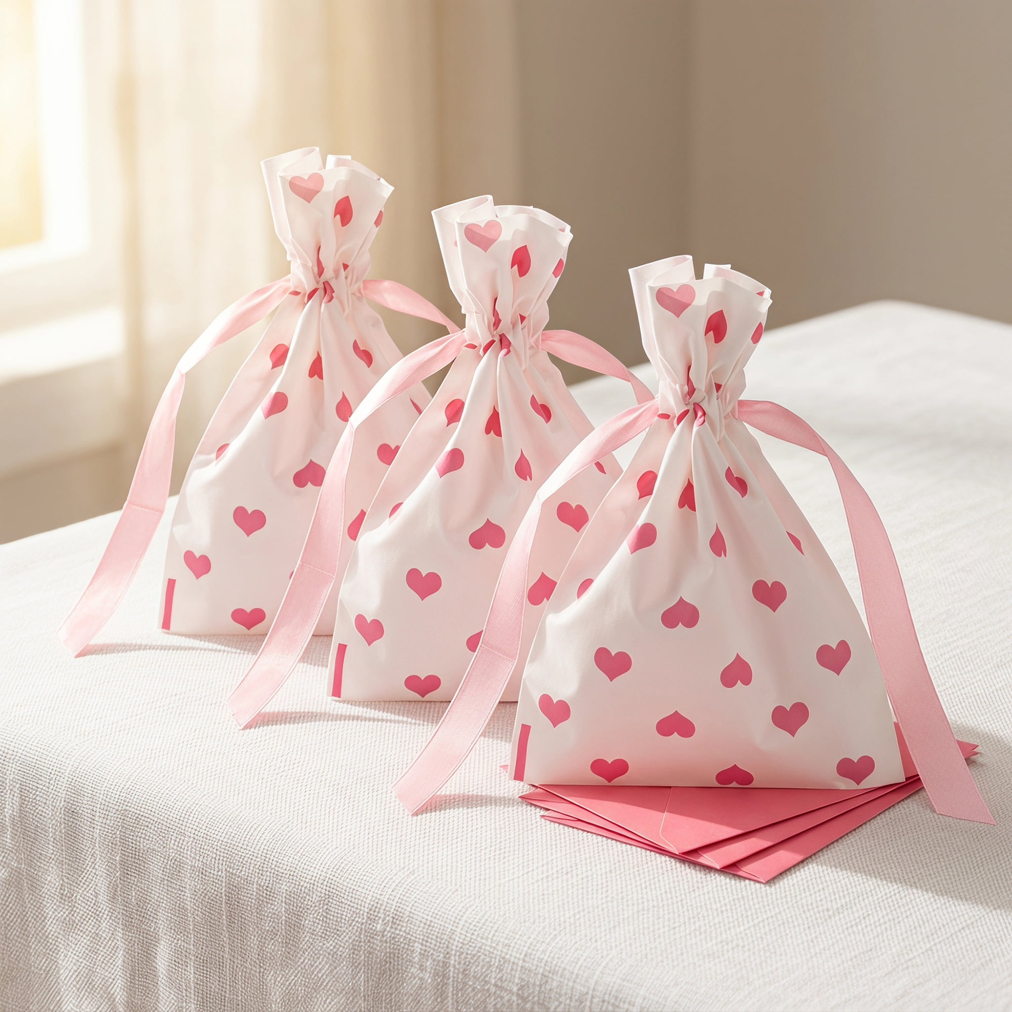 Unique Bargains 10Pcs Waterproof Gift Bags with Handles Heart Pattern 4.7" x 6.7"