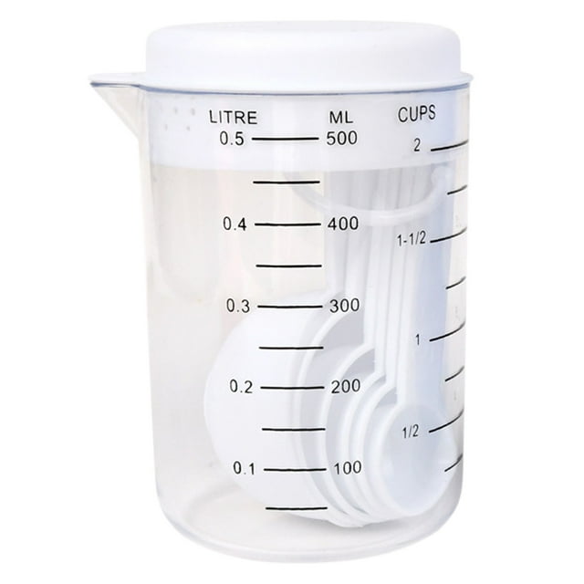 Kitchen Essentials 7 Piece Plastic Measuring Cups and Spoons Set with Markings 500Ml Capacity Ideal for Baking and Measuring Flour and Other Ingredients in The Kitchen