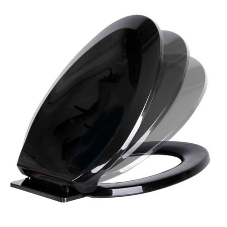 - No Slam Easy Close Black Elongated Heavy Duty Plastic Toilet Seat