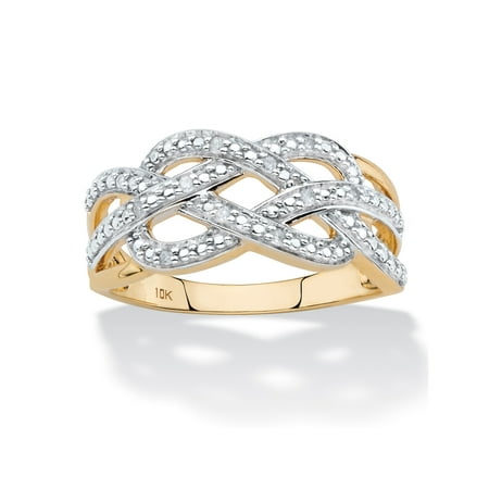 White Gold Crossover Ring - Diamond Accent Infinity Crossover Ring in Solid 10k Yellow Gold