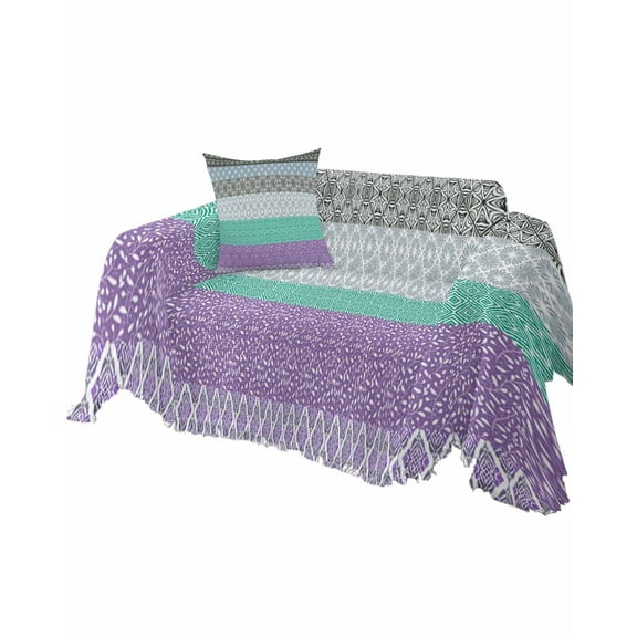 Turquoise Boho Sofa Couch Covers for Dogs,Washable Sectional Couch Slipcovers for Loveseat with Tassel,Purple Bohemian Southwest Geometric Batik Non Slip Sofa Throw Cover Blanket Large 71''x102''