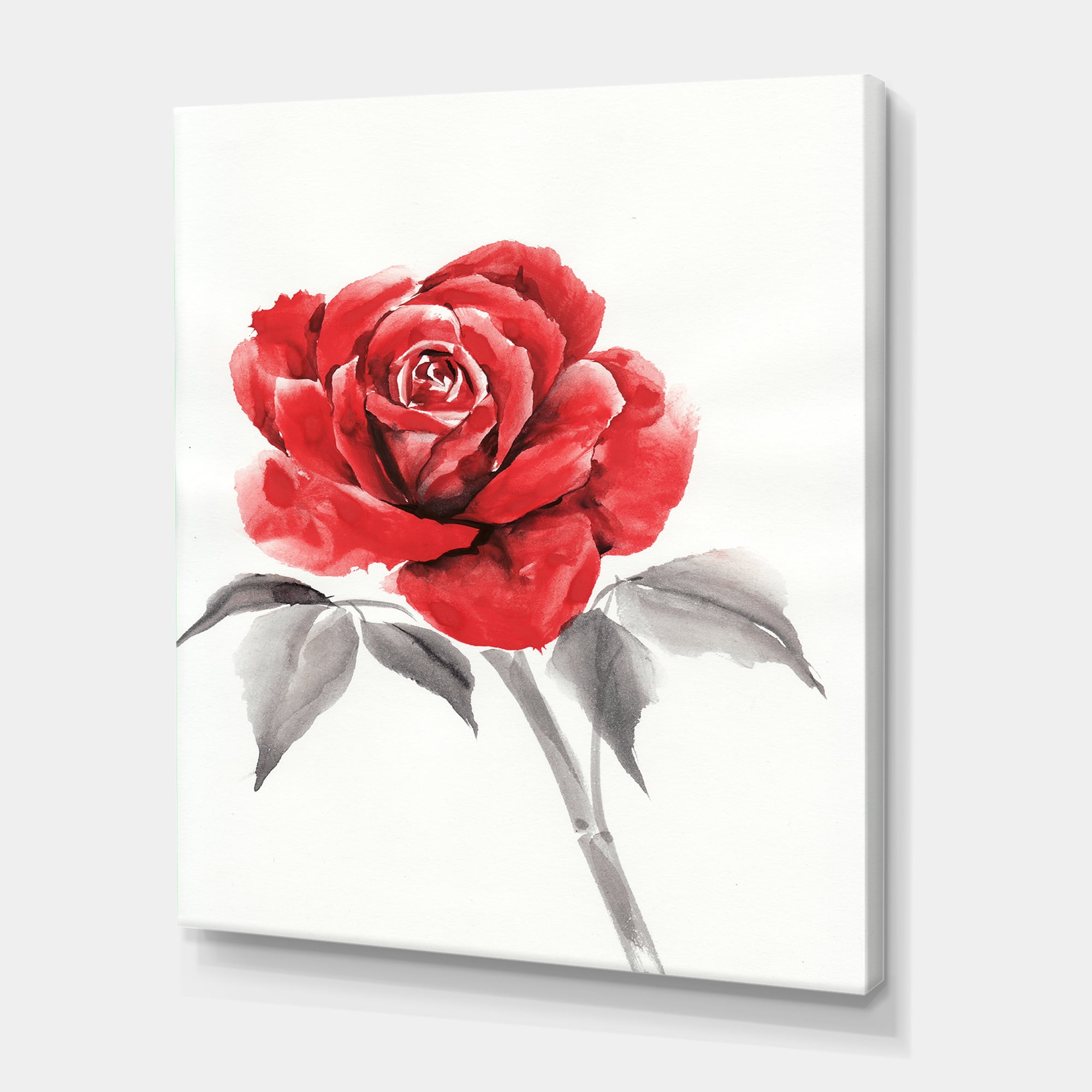 Designart ' Ancient Red Rose Flower I ' Traditional Canvas Wall Art Print