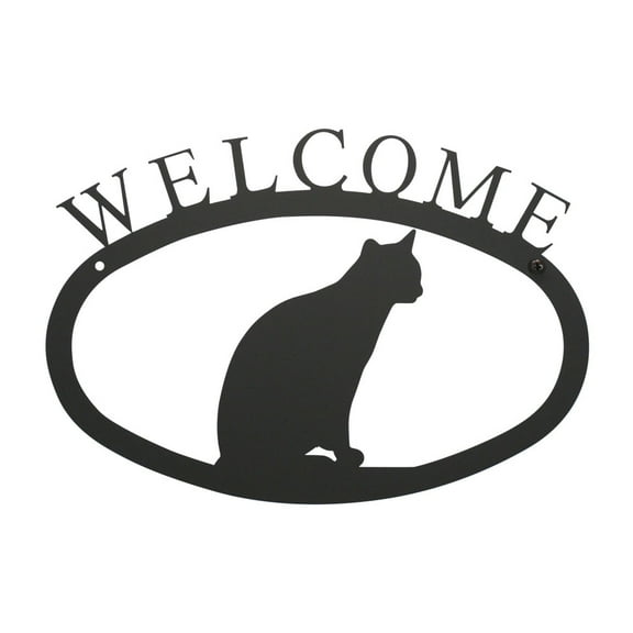 Home Wall Decorative Indoor Black Cat Sitting - Welcome Sign Small