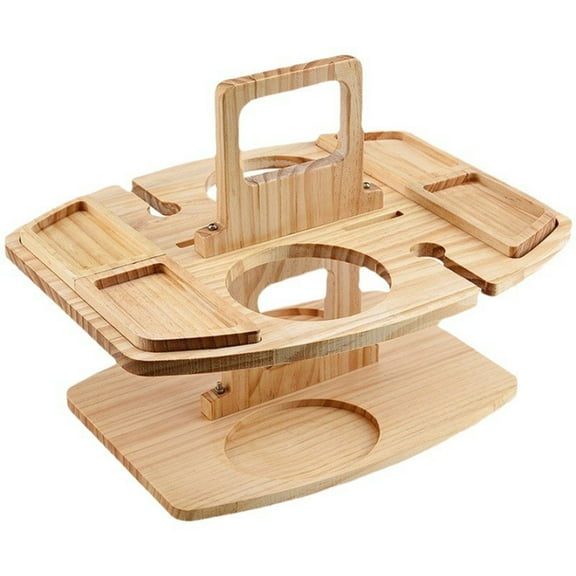 Folding Wooden Picnic Table with Glass Holder - Portable Camping & Beach Table with Beverage Stand for Champagne, & Drinks - Outdoor Dining Accessories