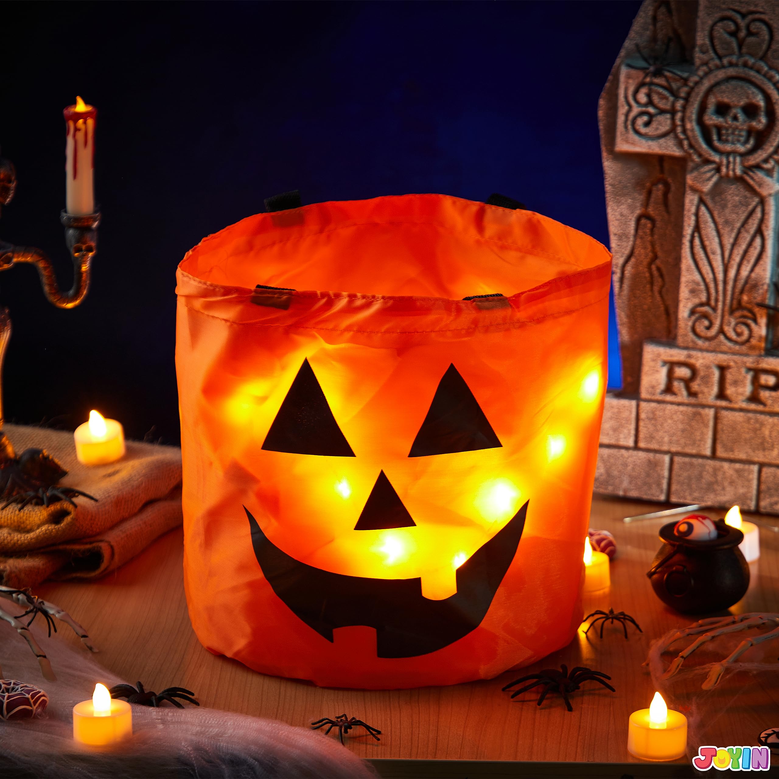 Joyfy Halloween LED Light Pumpkin Candy Buckets, 2-Pack photo 6