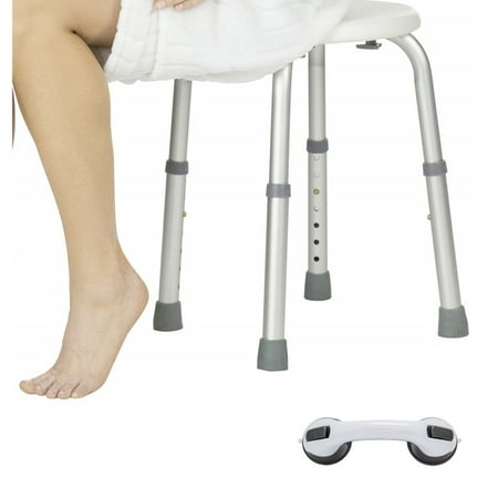 Tool-Free Assembly Adjustable Shower Stool Tub Chair and Bathtub Seat Bench with Anti-Slip Rubber Tips and Sucker Armrest for Safety and Stability