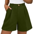 thumbnail image 2 of Women's Pleated Dress Shorts, High Waisted Wide Leg Tailored Shorts, Business Casual With Pockets For Summer Office Wear Army Green 2XL, 2 of 9