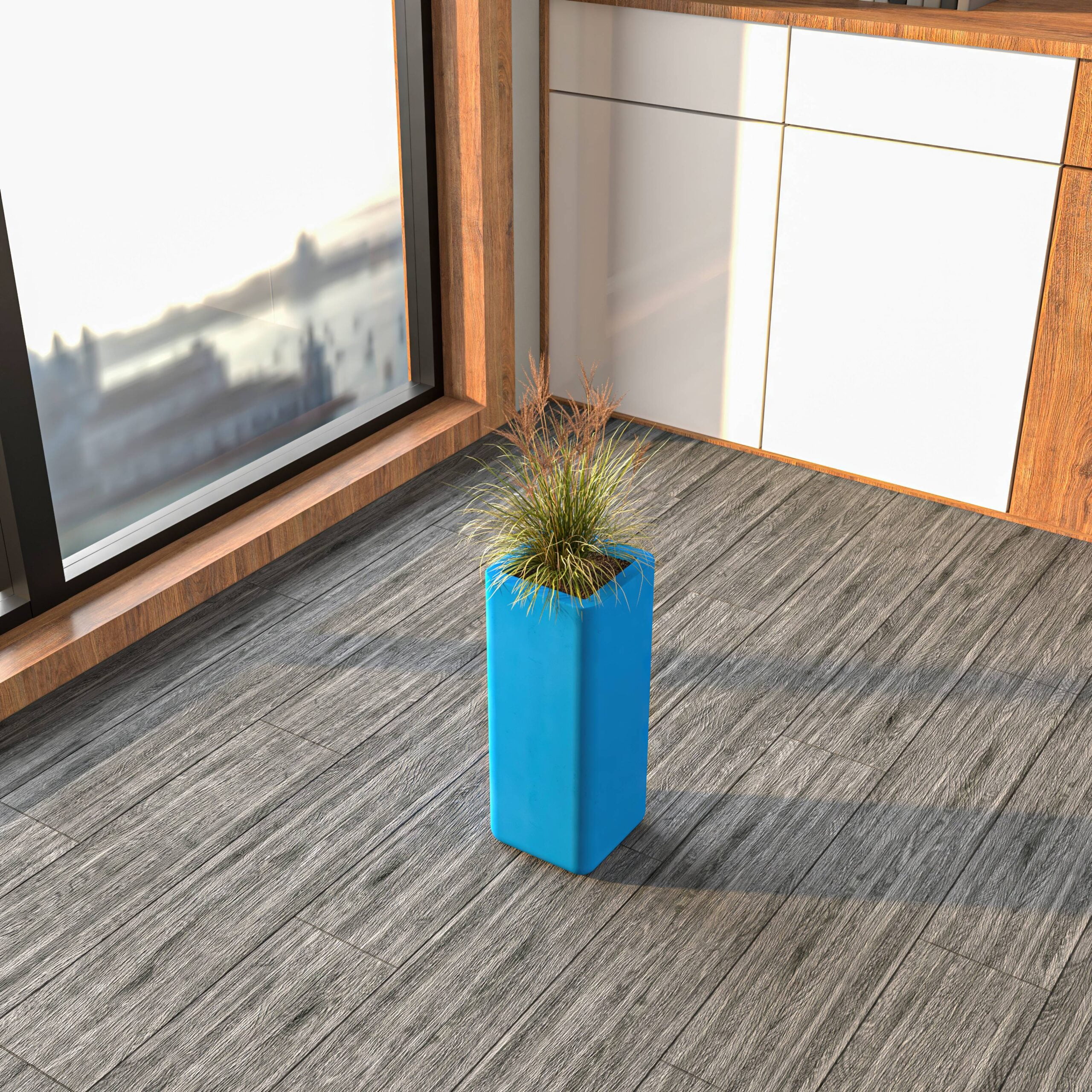 LeisureMod Marquee Fiberstone and MGO Clay Planter, Mid-Century Modern Square Blue Planter Pot for Indoor and Outdoor Home (20" H)