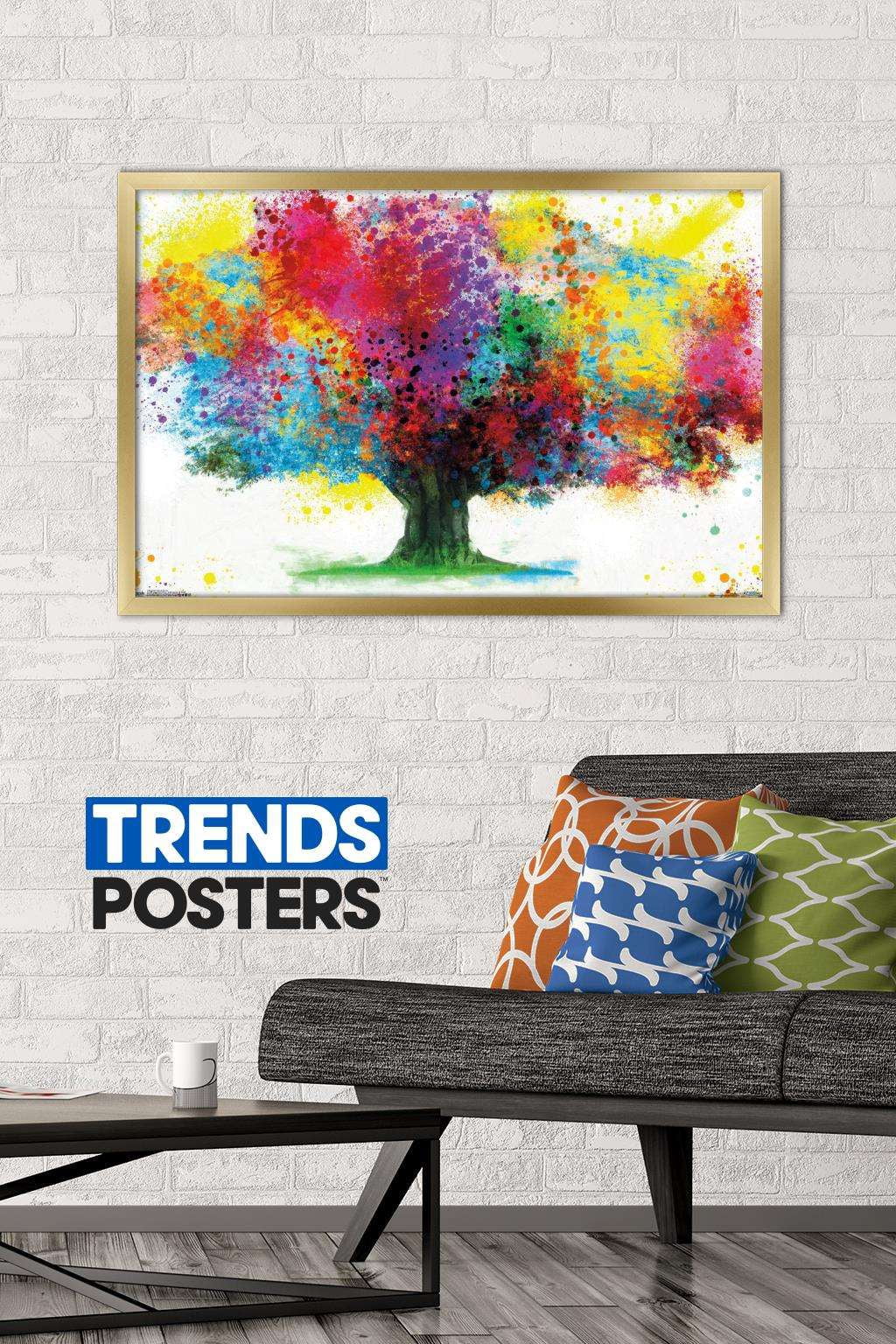 Color Bursting Tree Wall Poster, 22.375" x 34", Framed
