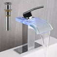 thumbnail image 2 of LED Bathroom Sink Faucet, Chrome Waterfall Single Hole Handle Vanity Faucets for Sinks 1 Hole with Metal Pop Up Drain and 2 Water Supply Lines, Wide Glass Spout, 2 of 12