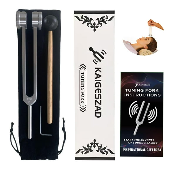 Set de diapasones de 128 Hz con martillo réflex para curar el chakra