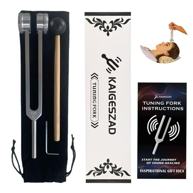 Set de diapasones de 128 Hz con martillo réflex para curar el chakra