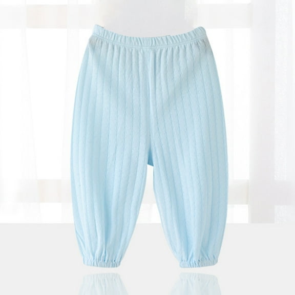 MAIHAN-Baby Home Pants, Unisex Kids' Summer Thin Cotton Long Pants, Toddler Spring & Autumn Pajama-Style Loose Pants(Light Blue,3-4Years)