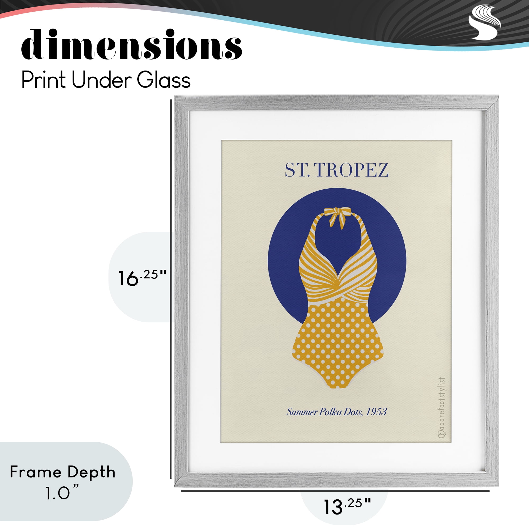 Stupell Industries St. Tropez Dotted Swimsuit Gray Framed Print Under Glass, design by A Barefoot Stylist
