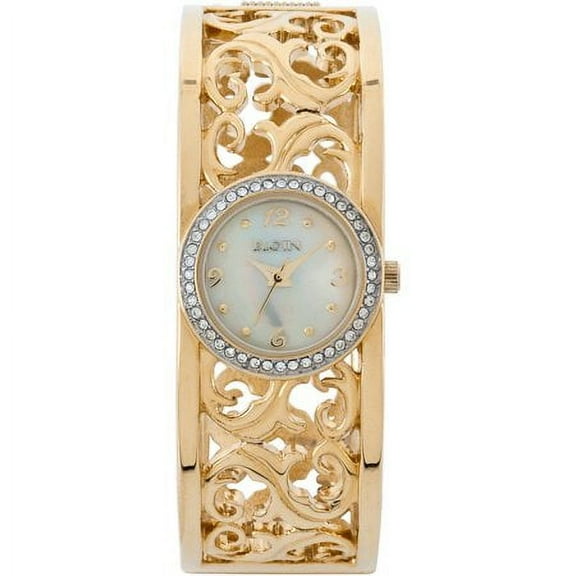 Elgin Adult Female Gold-Tone Analog MOP Dial Watch with Czech Crystal