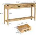 thumbnail image 3 of RUSTOWN Farmhouse Console Table with 4 Drawer, 60" Long Rustic Entryway Table with Open Storage Shelves and Handmade Metal Handle, Narrow Foyer Sofa Table for Living Room, Entryway, Hallway(Natural), 3 of 8