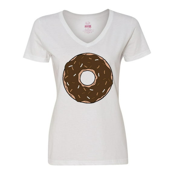 Inktastic Brown Donut, Donut With Chocolate Sprinkles, Frosting Women's V-Neck T-Shirt