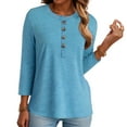 thumbnail image 6 of eczipvz Womens Short Sleeve Tops 3/4 Sleeve Shirts Round Neck Loose Casual Blouses Solid Color Tshirts(Blue,L), 6 of 6