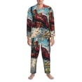 thumbnail image 3 of Salouo Beautiful Red Train Hot Air Balloon Print Button-Front Long Sleeve Pajama Set for Men, Soft 2Pjs Men's Long Sleeve Sleepwear-X-Large, 3 of 7
