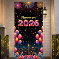 thumbnail image 2 of Decorative Design New Year Banner Ornamental Frame Happy New Year Crown Emblem Gold Colorful Gems for Holiday Party Celebration Event Decoration, 2 of 9