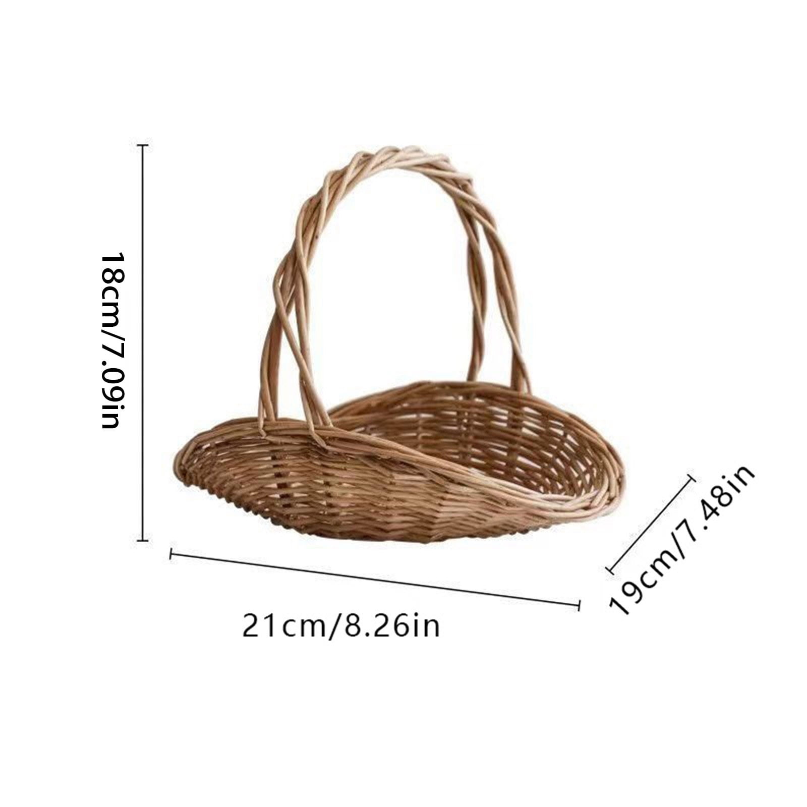 Rattan Wicker Basket with Handle 8.26x7.48 Inch, Small Woven Harvest Basket for Garden Picking, Multipurpose Storage Basket for Picnic Organizing Flower Gathering