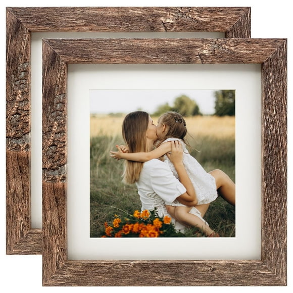 LEKAIYA 7x7 Picture Frames Set of 2 Square Rustic Wood Grain Photo Frame for Tabletop or Wall Mounting Display