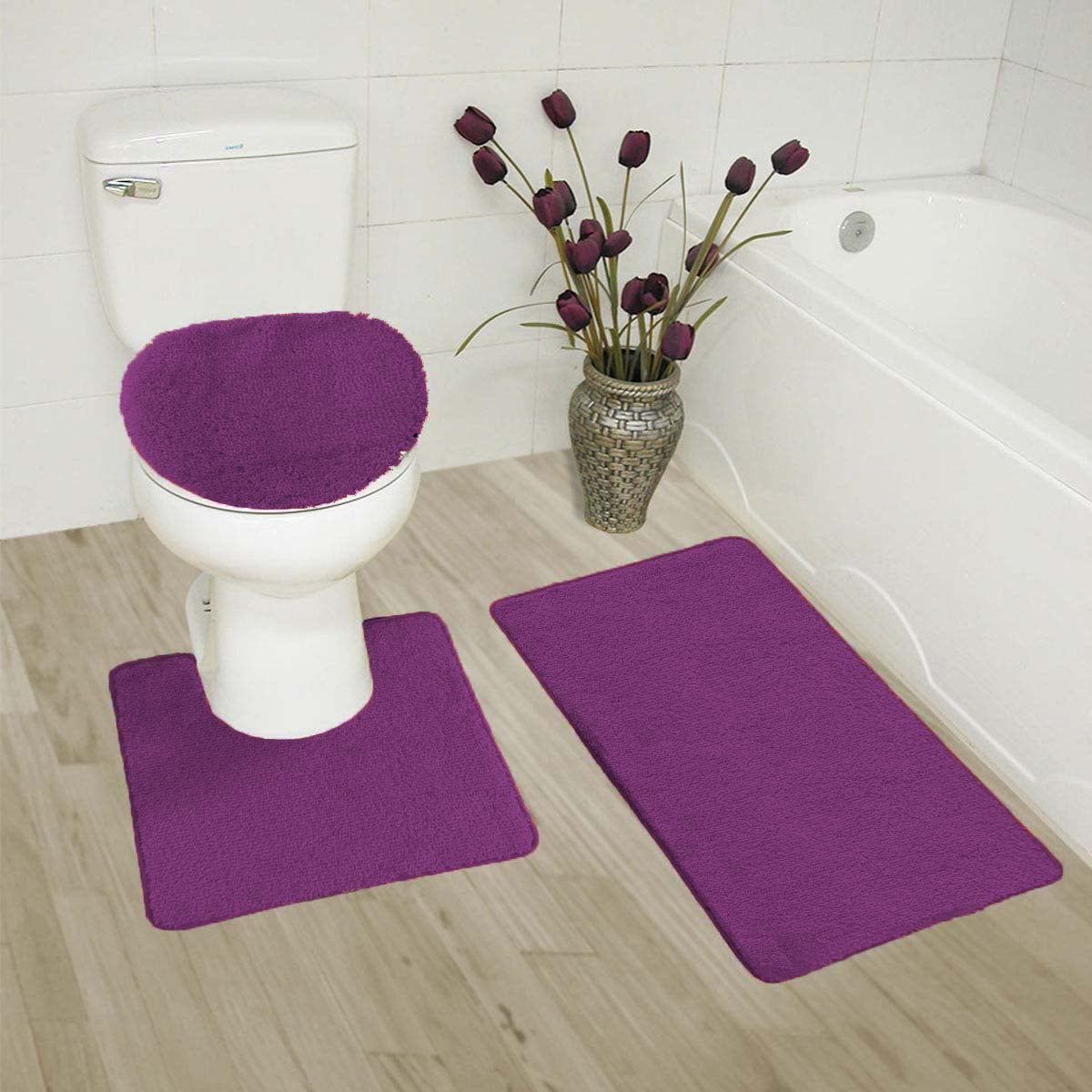 Details about   3Pcs Anti‑skid Bathroom Rug Set Non-Slip Toilet Lid Cover Bath Mat Contour Rugs 