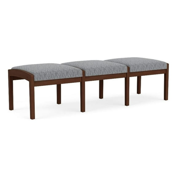 Lenox Wood Reception Waiting Room 18" 3-Seat Bench / Walnut Wood / Gray